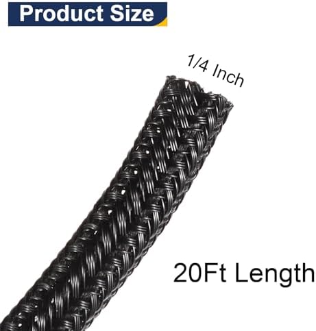 uxcell 20 Ft - 1/4 Inch Split Sleeving, Braided Cable Sleeving, PET Cable Management Wire Sleeve Cord Protector, Wire Wr
