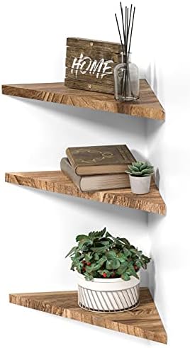 Wall Mounted Rustic Wood Straight Edge Corner Shelf Storage Rack, Bookcase, Floating Shelves Home Decor for Bedroom, Liv