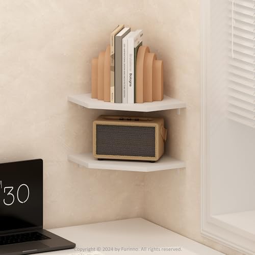 Furinno Rossi Hexagon Floating Shelves for Wall, Set of 2 Geometric Corner Shelf, Wall Mounted Shelves for Bathroom, Hom
