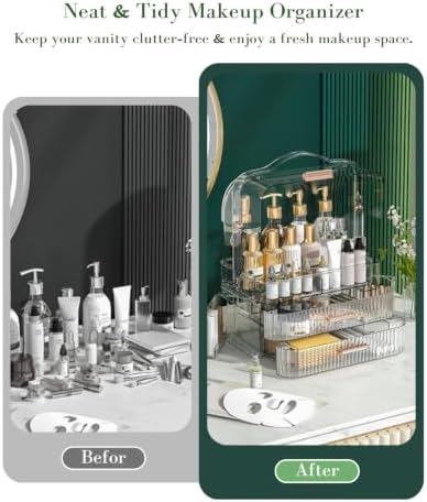 LINFIDITE Cosmetics Storage Box Transparent Lid Large Makeup Organizer Box Drawers Portable Handle Waterproof Dustproof 