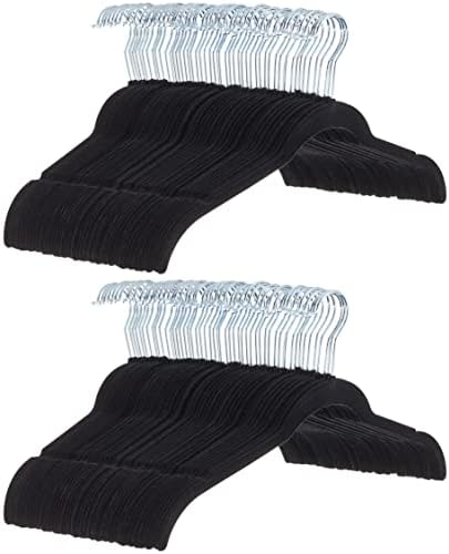 Amazon Basics Space Saving Slim Velvet Non-Slip Clothes Hangers for Closet Organization, Black, 100-Pack