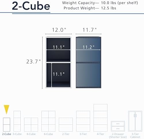 Homes: Inside + Out Apexa 2-Cube Storage Organizer Shelves, Stackable Wood Bookcase Fits Cubby Bins for Organization, Do