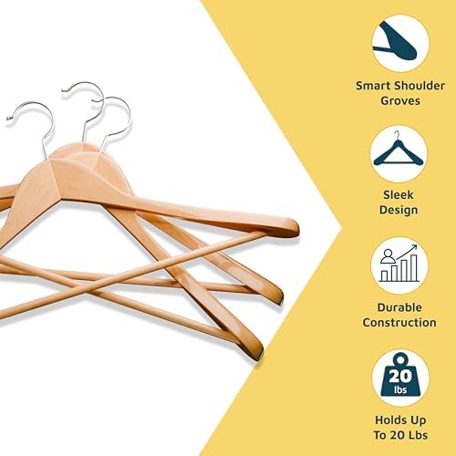 Lifemaster Solid Wooden Hanger Set - 12 Pieces Non-Slip Versatile Closet Space-Saving Hanger Set for Suit, Coat, Camisole, Jacket, Pants, and Dresses with 360° Swivel Hook