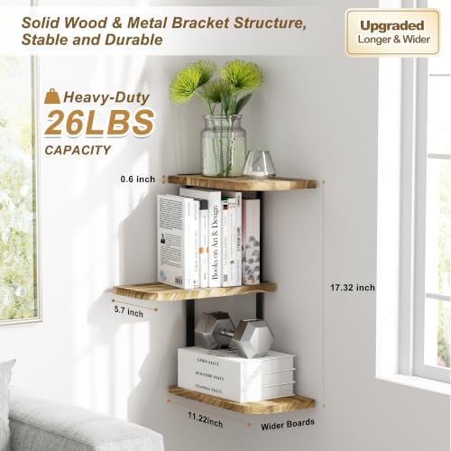 Love-KANKEI Large Corner Shelf 3Tier, Solid Wood, 17"Tall, Carbonized Black