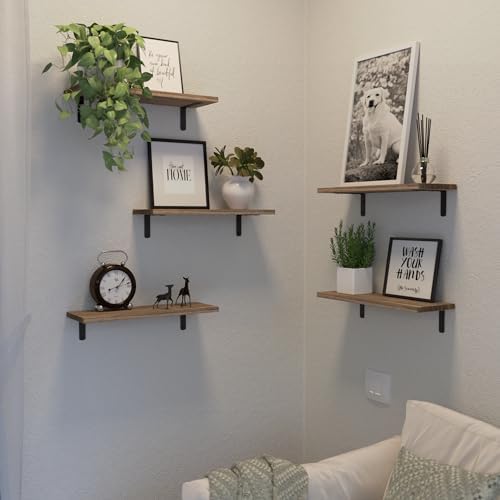 DOLLFIO Floating Wall Shelves, Decor & Storage, Rustic Brown, 16.5'', 5Pcs