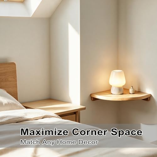 8.7" Floating Corner Shelf, Solid Wood Wall Mount with Wire Hole