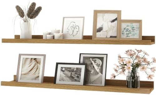 Oak Floating Shelves for Wall Decor, 40 in Shelf with Lip, 2 Set