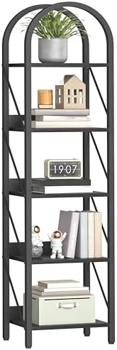 HOOBRO Bookshelf, 5-Tier Arched Bookshelf, Industrial Bookcase with Metal Frame, Tall Book Shelf Storage Organizer for L