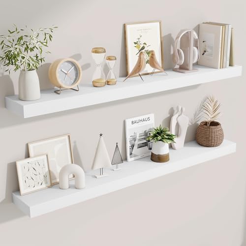 Fun Memories Floating Shelves 48 Inch, Extra Large Wood Shelf Set of 2, Hanging Wall Shelves for Bathroom, Living Room, 
