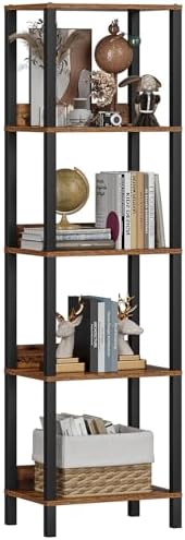 VIMBER 5-Tier Bookshelf with Anti-Fall Baffle, Tall Bookcase for Books, Garage Kit, CDs, Movies, Industrial Standing Boo