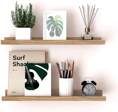 Oak Floating Shelves for Wall Decor, 24 in Shelf with Lip, 2 Set