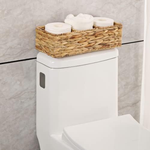Vagusicc 3 Section Wicker Storage Basket, Hand-Woven Water Hyacinth Storage Baskets, Wicker Baskets for Storage, Toilet 