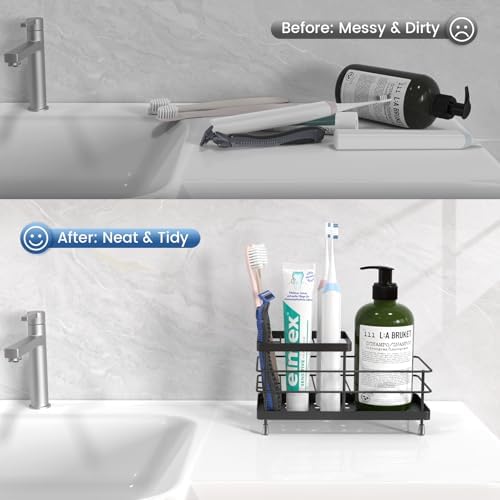 Luxspire Toothbrush Holders for Bathroom, Stainless Steel, 6 Slots, Black