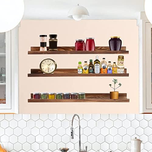 MBYD 36 Inch Floating Shelves for Wall Set of 3, Wall Mount Carbonized Black Picture Ledge Nursery Bookshelf for Bedroom