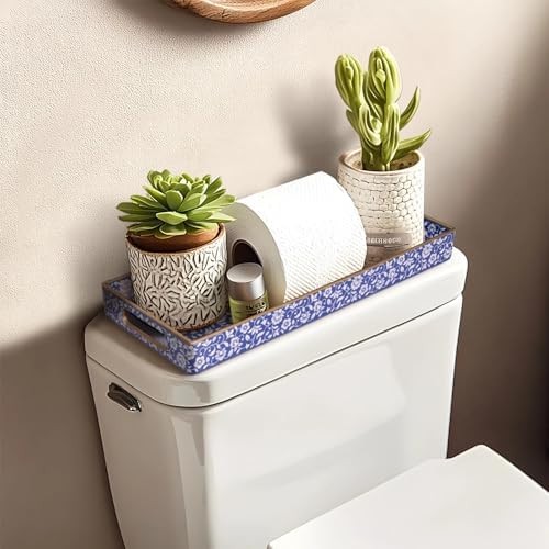 MAONAME Blue Bathroom Vanity Tray, Plastic Decorative Trays with Handles