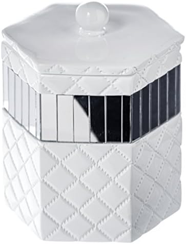 Creative Scents Quilted Mirror Q-Tip Holder, Decorative Bathroom Vanity Cotton Swab Holder Canister Jar with Lid for Cot