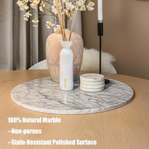 Circular Marble Vanity Tray for Counter, Bathroom, Dresser, Nightstand or Desk, Diameter 8-3/4 Inches