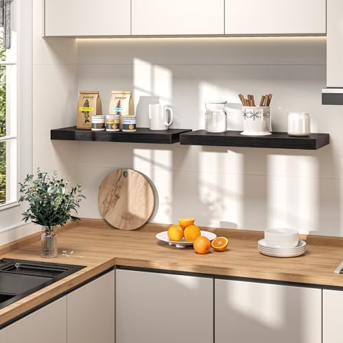 48" Floating Shelves for Wall, Set of 2, 8" Deep, 1.5" Thick, Black