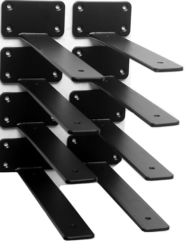 8 Pack - 9 inch Black Hidden L Shelf Bracket (1/5 Inch Thicked) Iron Floating Shelf Brackets Rustic Industrial Metal Bra