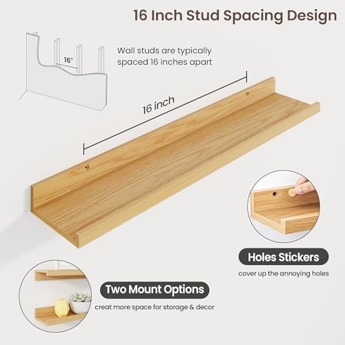 Axeman 30 Inch Floating Shelves, Oak Picture Ledge Shelf Set of 3