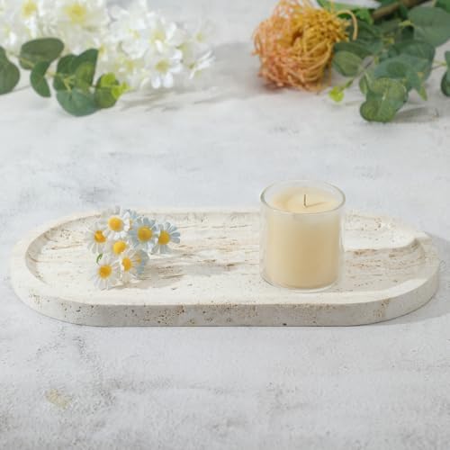 Natural Travertine Marble Tray, Bathroom Dresser Tray for Countertop, Decorative Dish Organizer for Jewelry, Toiletries,
