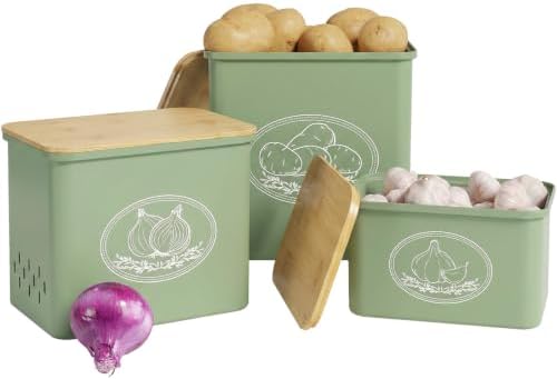 Lifewit Plastic Potato and Onion Storage Bin Box, Set of 3, Green