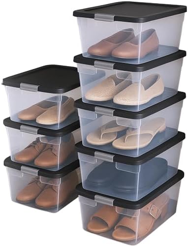 HOMZ 8-Pack Snaplock, Small Clear Plastic Storage Organizer Bins with Lids, 15 Quart, Gray - Stackable Container Boxes f