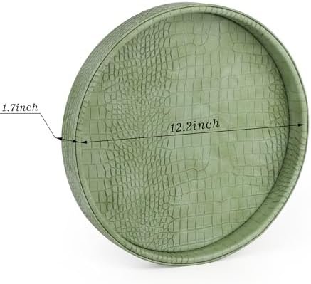 HofferRuffer Faux Leather Round Serving Tray, Vegan Croco Leather Decorative Food Tray for Storage Drinks, Snack & Cosme