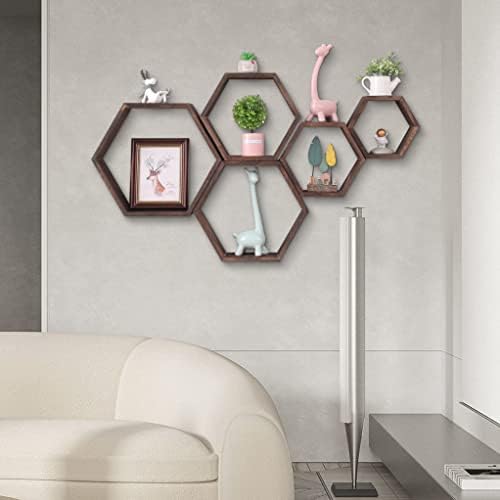 WONFUlity Hexagon Floating Shelves, Hexagonal Shelf Wall Mounted Storage