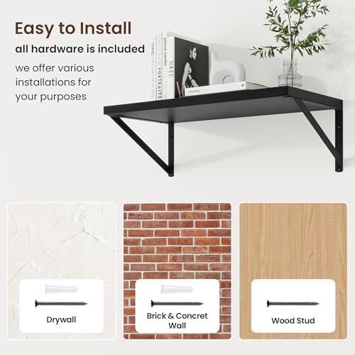 Axeman 20 Inch Floating Shelves, 10 Inch Deep Black Wall Shelves Set of 2