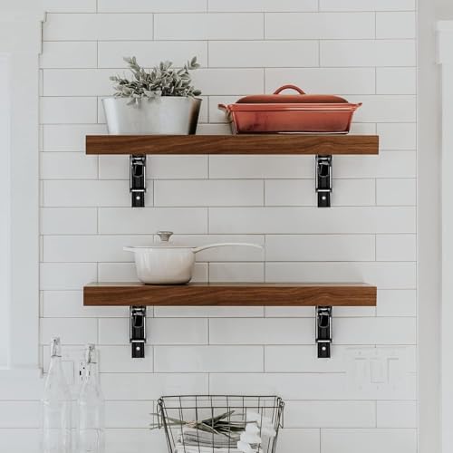 Ravinte Matte Black Folding Shelf Brackets, 18 Inch, 2 Pack