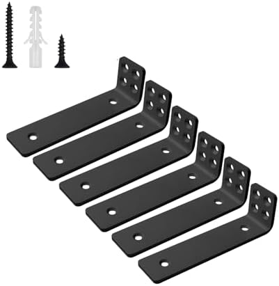 Shelf Brackets 6 inch, Heavy Duty Shelf Bracket 6 Pack L Brackets Black Metal Wall Bracket for Shelves Support Bracket w