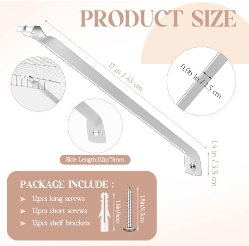 12 Pcs Wire Shelf Support Brackets, 12 Inch Wide Closet Shelving