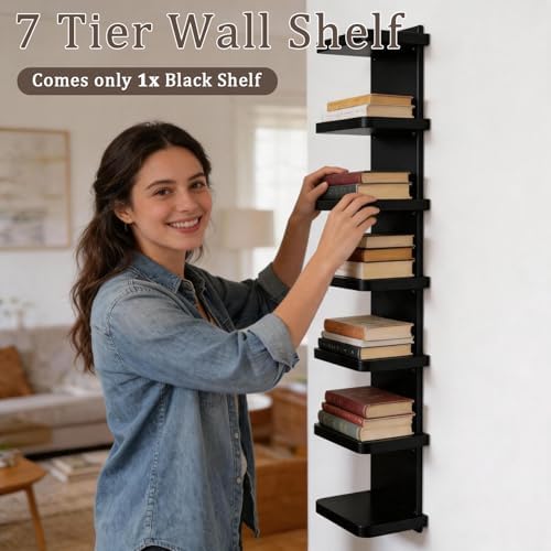 Versatile 7 Tier Wall Shelf Unit, Floating Lack Wall Shelf, Black