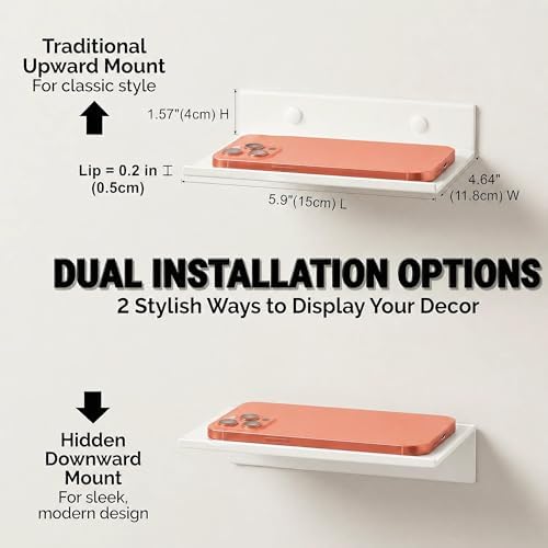 Z metnal Small Floating Shelves, Renter Friendly Mini Metal Display Shelf for Collection Action Figures, Aluminum, Adhes