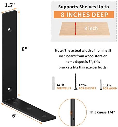 Shelf Brackets 8 Inches, Heavy Duty Industrial Forged Steel Iron Rustic Floating Shelf Bracket, J L Angle Wall Brackets 
