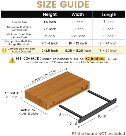 2pcs Floating Shelf Bracket Heavy Duty Hidden Metal Brackets for Shelf,Invisible Shelves Hardware Without Jig (16" x 8" 