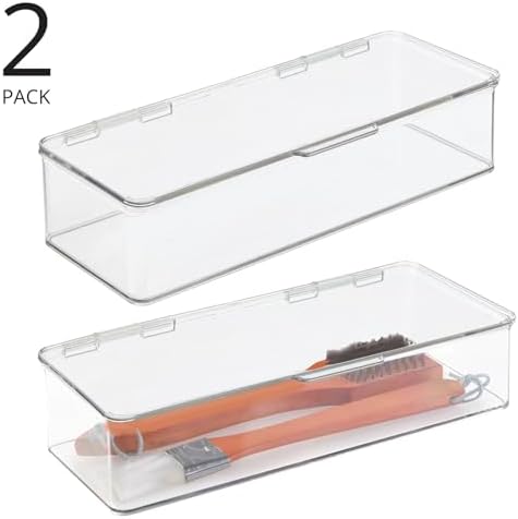 mDesign Long Plastic Kitchen Pantry/Fridge Storage Organizer Box Containers with Hinge Lid for Shelves or Cabinets, Hold