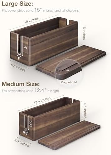 TIDITA Set 2 Wooden Large Cable Management Box Round Edge (Walnut Color)