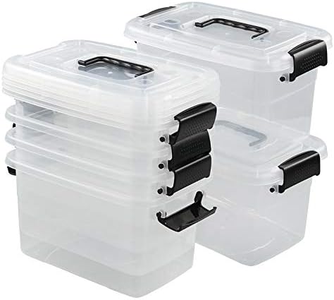 5 Quart Clear Storage Bin, Latching Box Container, 6 Packs