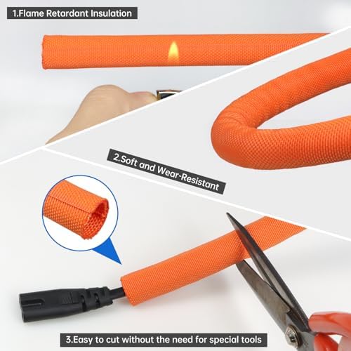 Split Braided Cable Sleeve，Flexible Wire Loom Tubing, Automotive Cord Protector Pet Proof, Cable Management for Computer