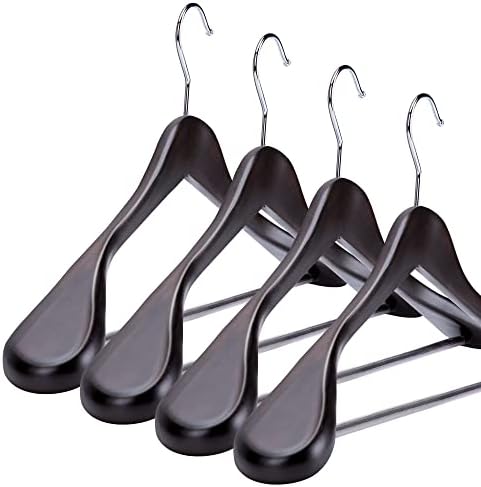 Titiroba YJ-04-S Wooden Hanger, Suit, Jacket, Coat, Prevents Slipping, Anti-Slip Bar, Rotating Hooks, Set of 4, Smoke Brown
