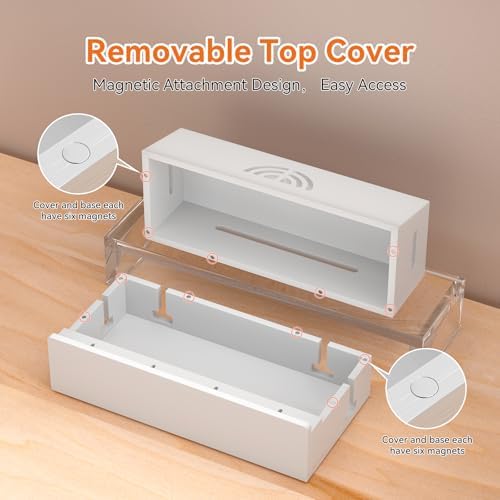 Bamboo Cable Management Box, White, 31X14X15.5CM