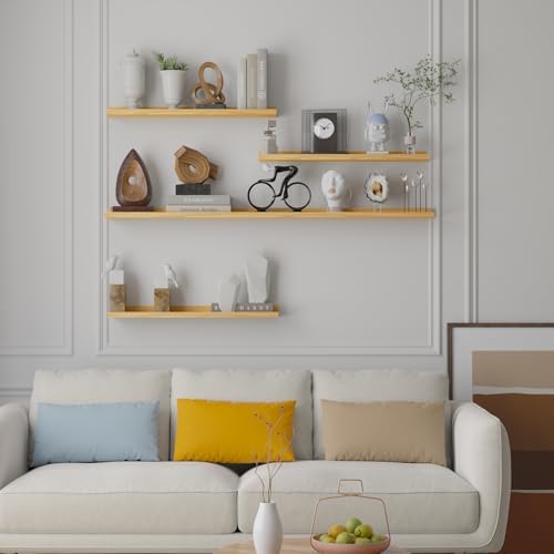 Heimlove Picture Ledge Shelf,24 inch Long Floating Shelves for Wall Set of 4,Picture Shelf with Lip for Wall Decor,Livin
