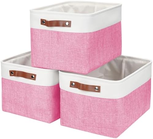 Bagnizer Storage Bins Large Fabric Storage Baskets for Shelves 3 Pack, Decorative Linen Closet Baskets with Handles for 