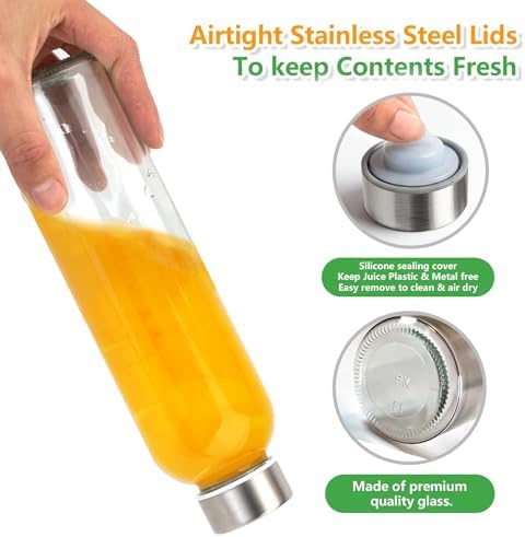Zukro 24 oz Glass Water Bottles with Stainless Steel Lids Bulk, Set of 10