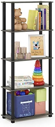 Furinno TURN-S-TUBE Book Shelf, 5-Tier Toolless Storage Shelves with Square Tubes, Shelving Unit for Organization and St