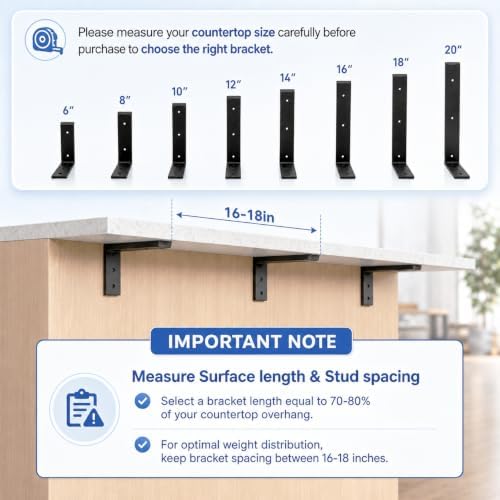 WINKER Countertop Support Bracket 1 Pack Heavy Duty 3/8" Thick Hidden L Shelf Bracket 10" x 6" x 2.5" Metal Corbels for 