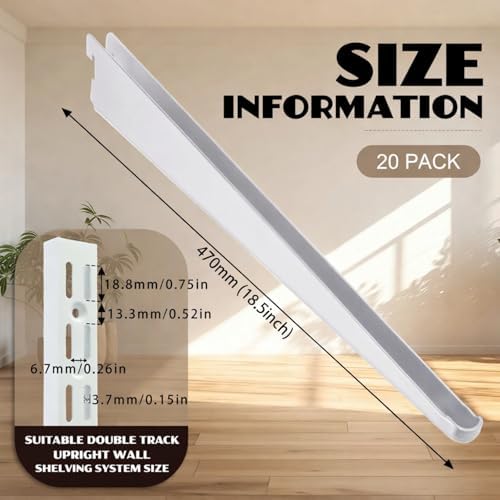 CroBlissful 20 Pcs Adjustable Shelf Brackets for Double Track System Closet Organization Heavy Duty Wire Shelf Brackets 
