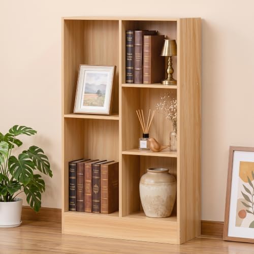 YAHARBB 3 Tier 5 Cube Thin Storage Organizer,Small Shallow Bookcase,Natural